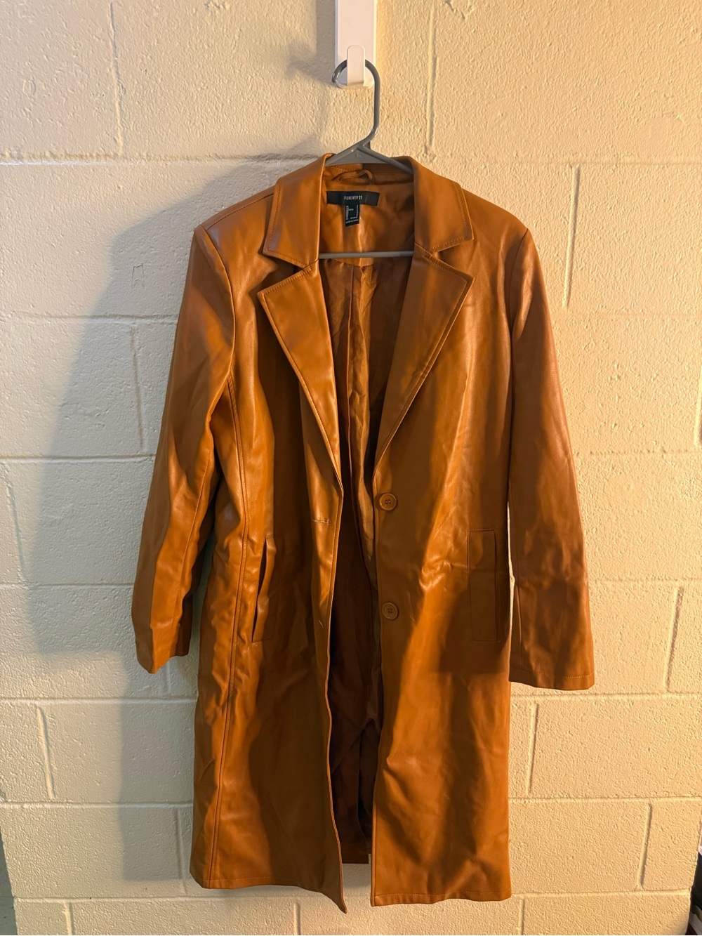 Forever 21 Cognac Leather-Look Trench Coat